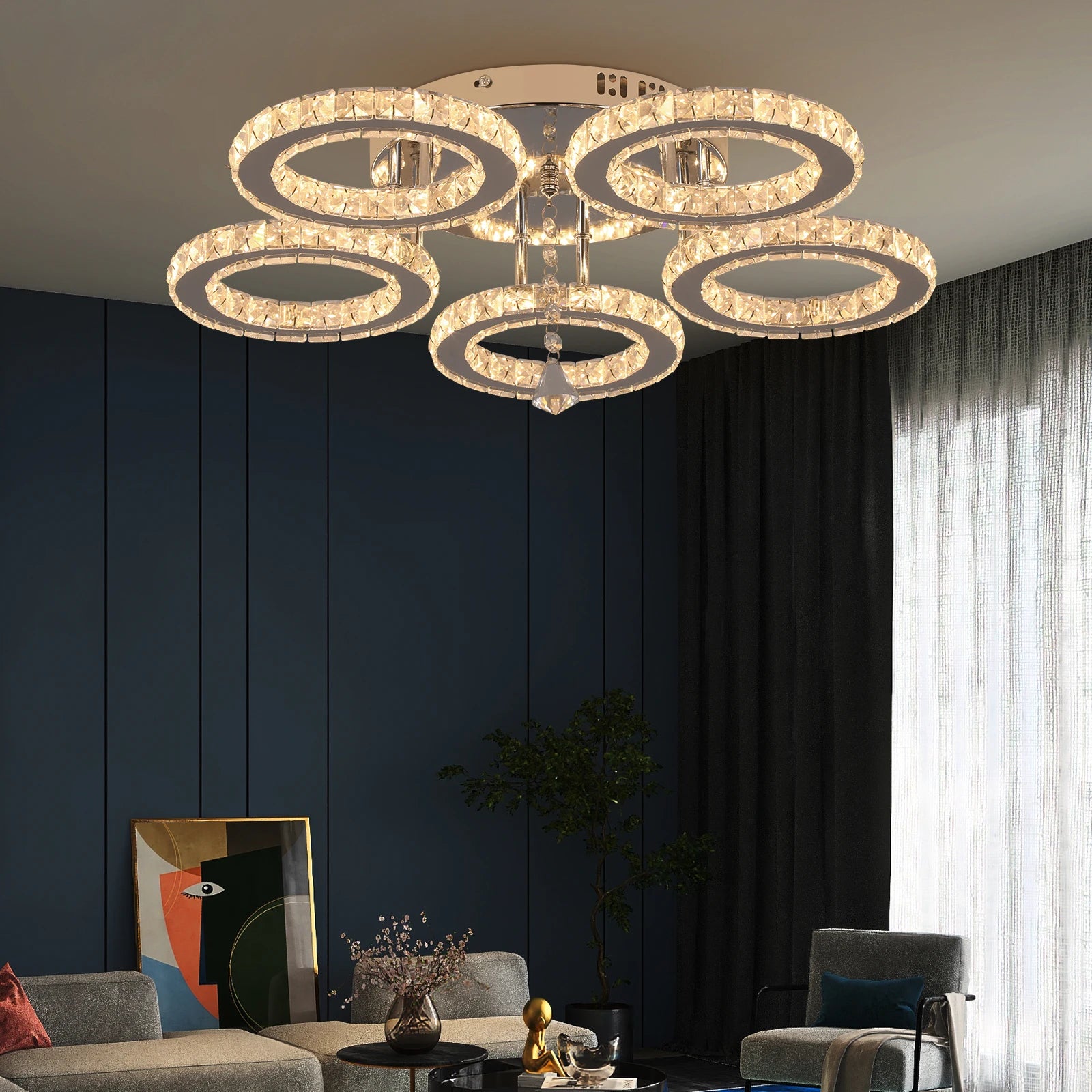 Plafonnier LED cristal moderne télécommande