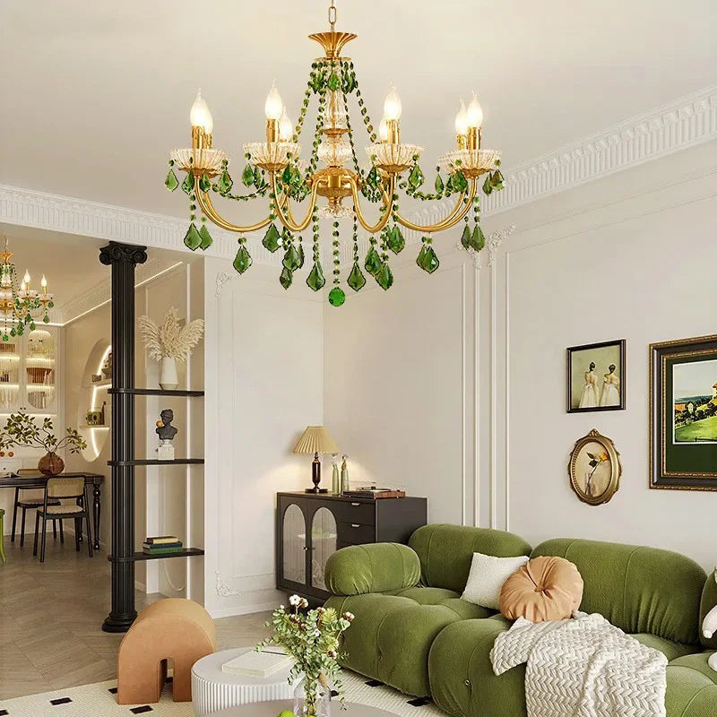 Lustre cristal vert cuivre rétro